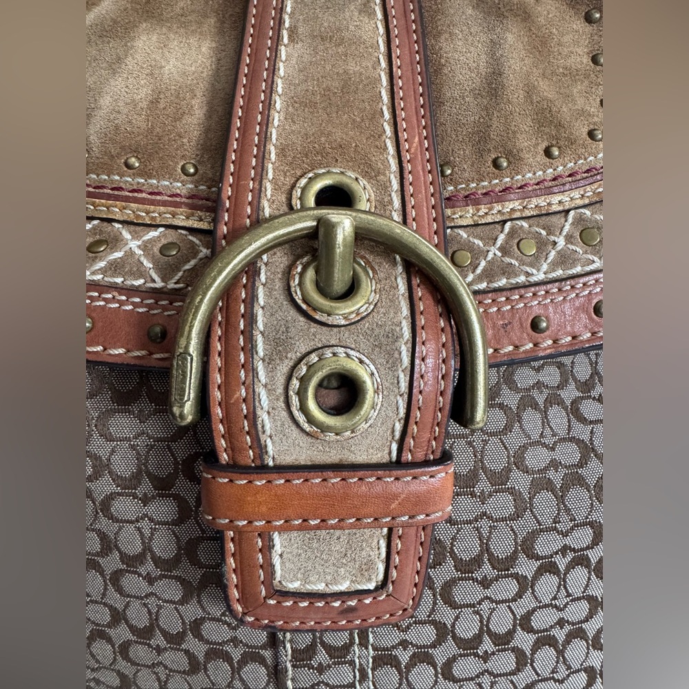 Coach Y2K Soho Signature Canvas Suede Studded Rivets Bag With Matching Wristlet - Picture 7 of 17